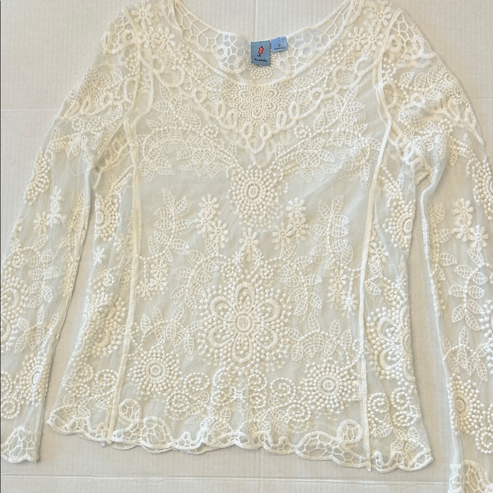 Pink Melo all lace Sheer Floral Cotton blend washable cream Small